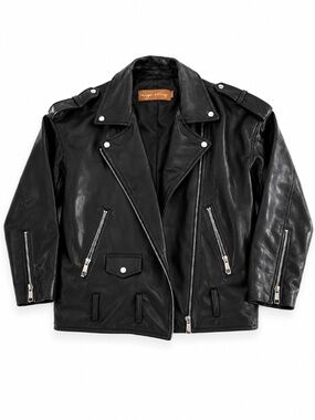 Beige Botany - Black Faux Leather Moto Jacket | Women's | Silver Hardware
